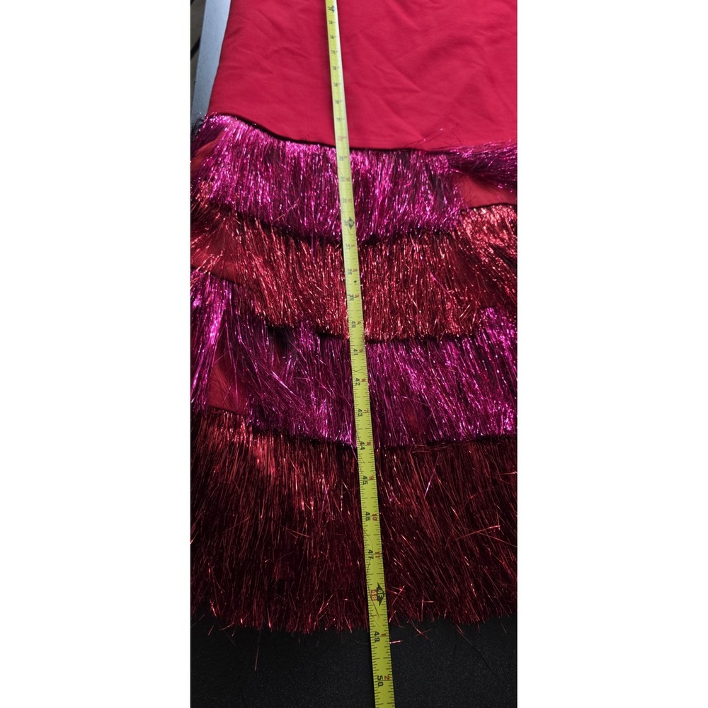 Tuckernuck Hyacinth House Francie Metallic Fringe Tinsel Dress Red Party XXS - Picture 10 of 10